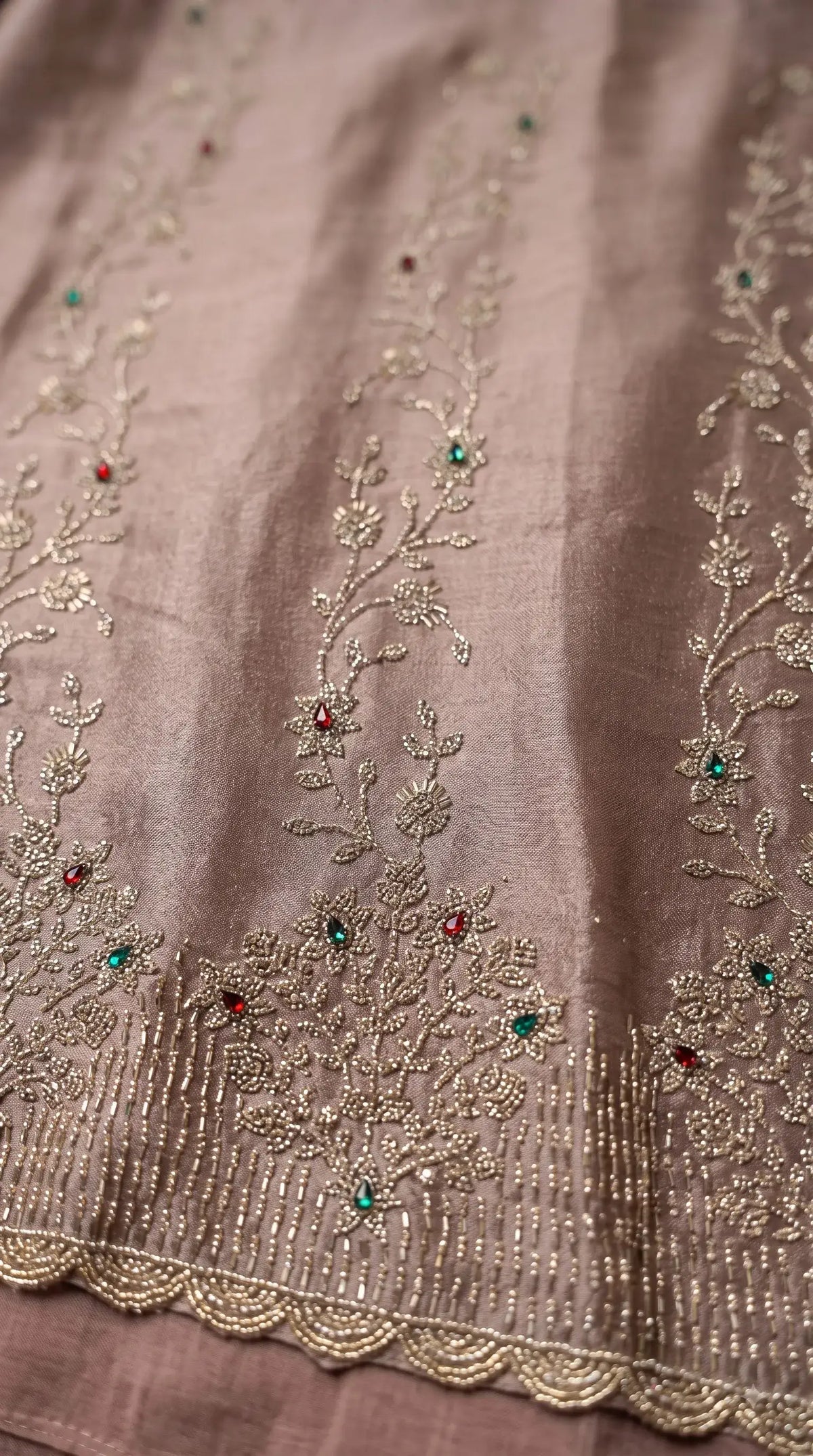 Pakistani Designer Rose Pink Ziraf Suit with Pearl, Bead & Stone Work