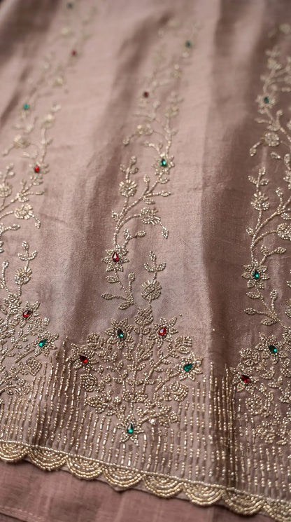 Pakistani Designer Rose Pink Ziraf Suit with Pearl, Bead & Stone Work