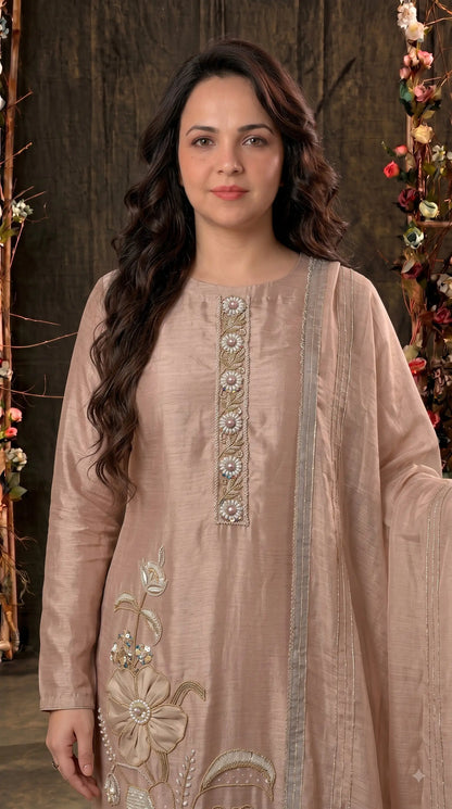 Premium Designer Blush Red Pakistani Suit in Very Soft Tissue Fabric with Elegant Floral Work