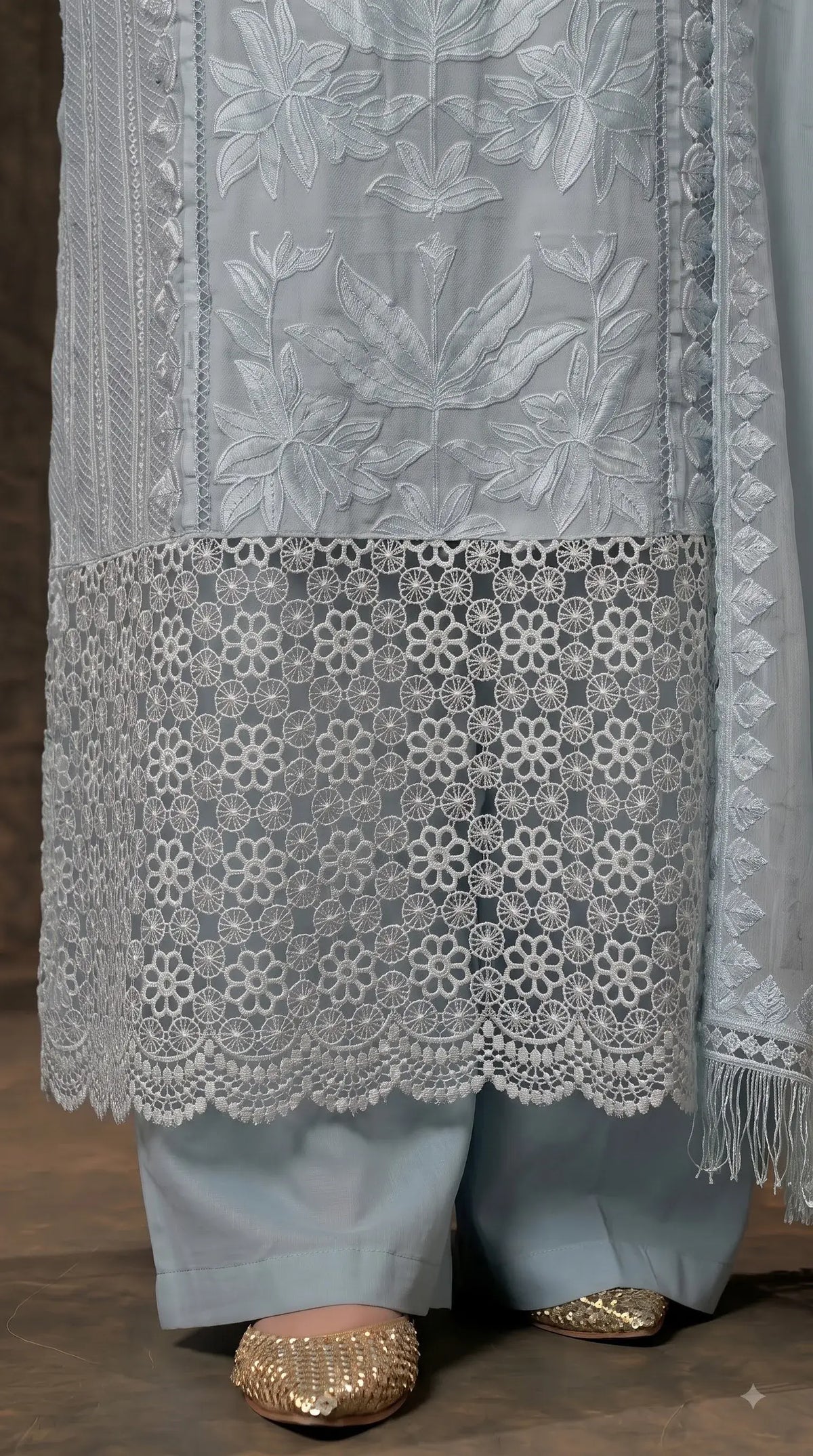 Premium Designer Ice Blue Suit in Soft Organza Fabric