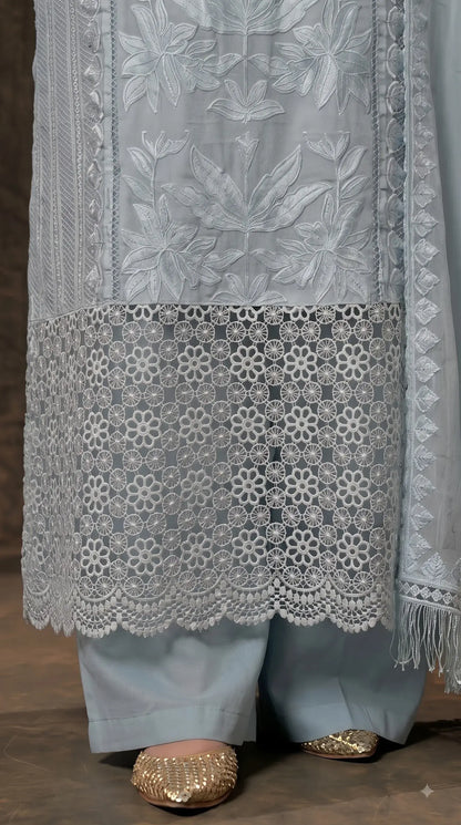Premium Designer Ice Blue Suit in Soft Organza Fabric