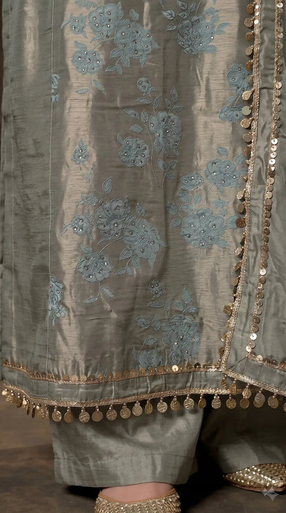 Premium Pastel Tissue Pakistani Designer Suit with Floral Embroidery, Pearl & Sequin Handwork