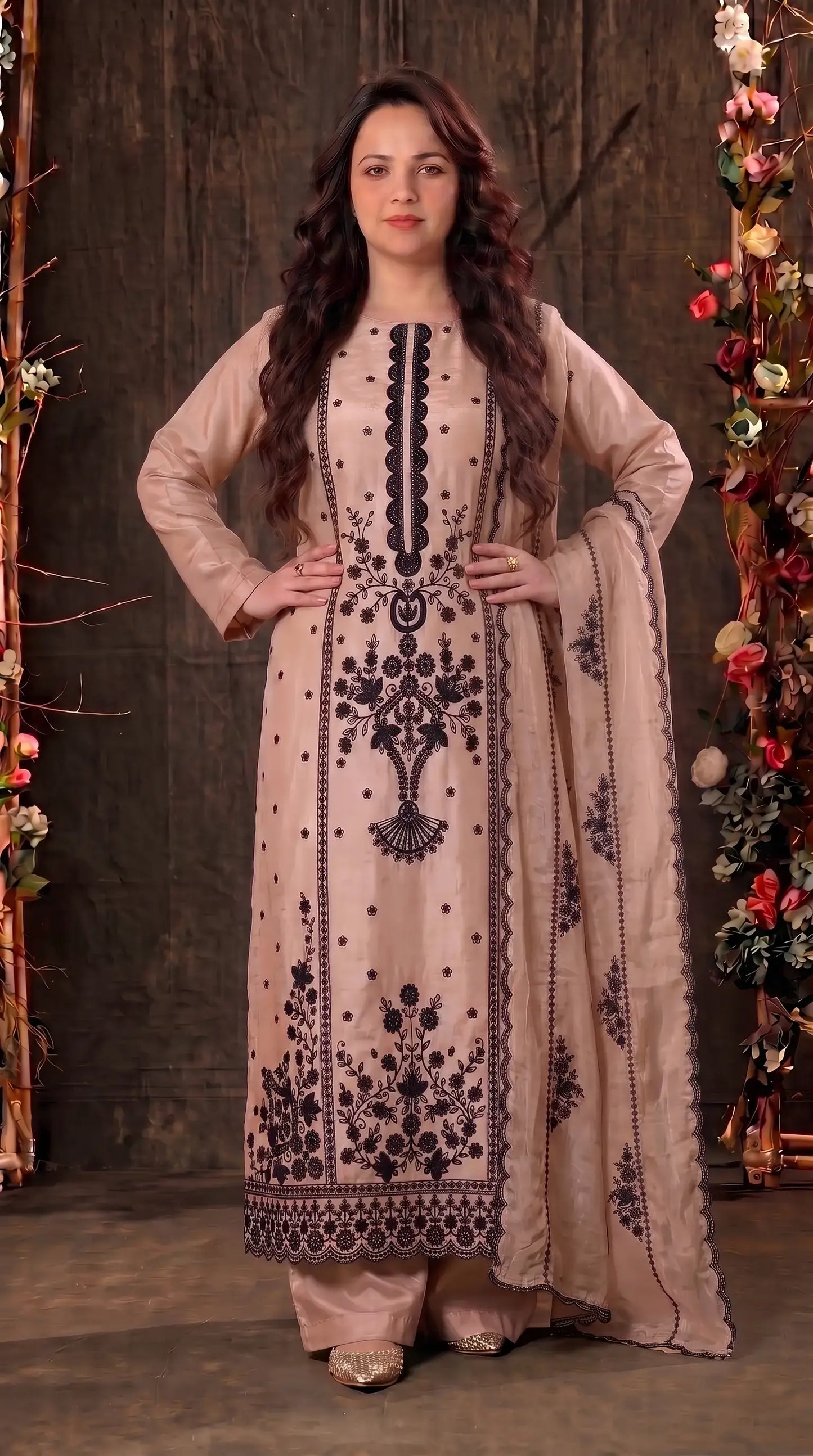 Premium Designer Blush Pink & Black Tissue Suit