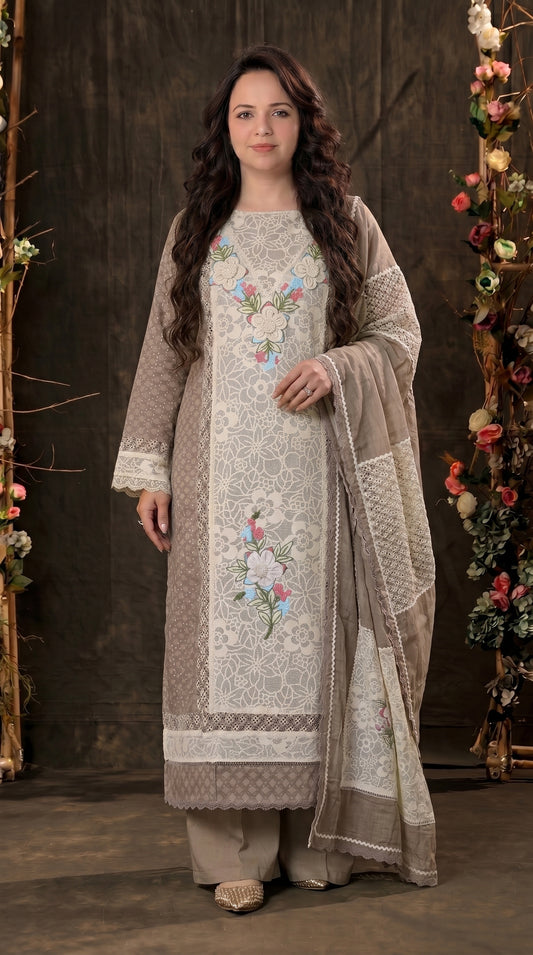 Premium Designer Pakistani Mull Cotton Suit with Embroidery & Lace Work