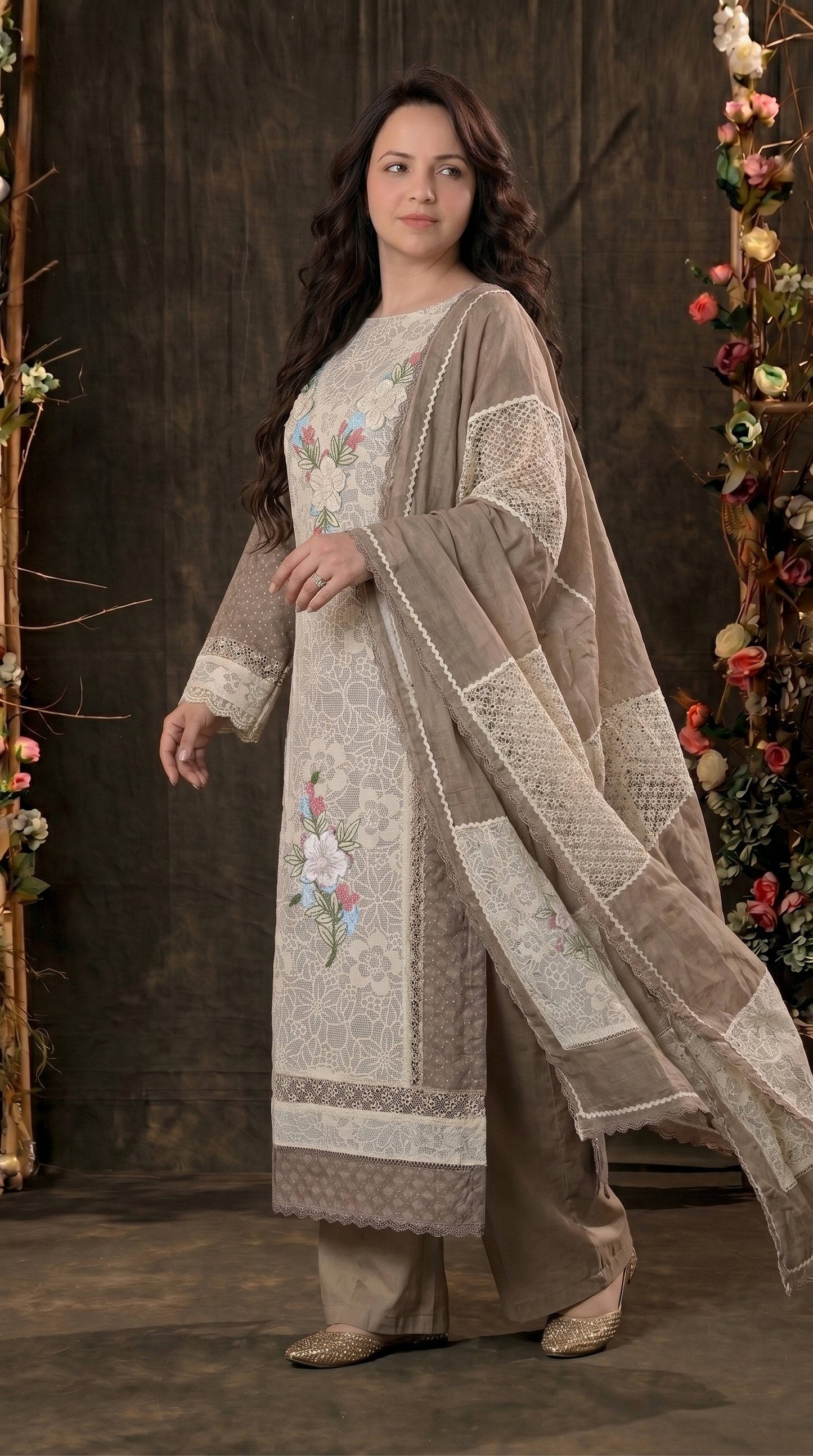 Premium Designer Pakistani Mull Cotton Suit with Embroidery & Lace Work