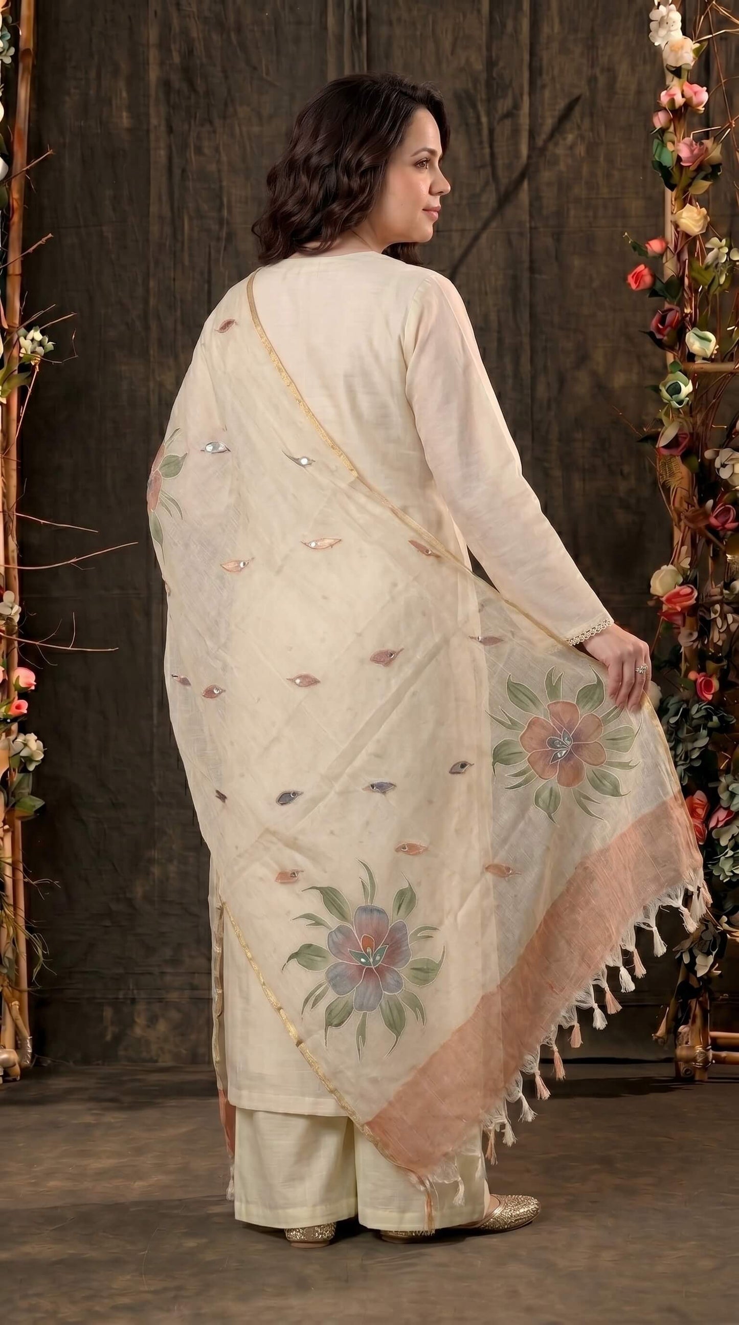 Premium Pakistani Mull Chanderi Suit with Mirror Detailing & Lace Borders