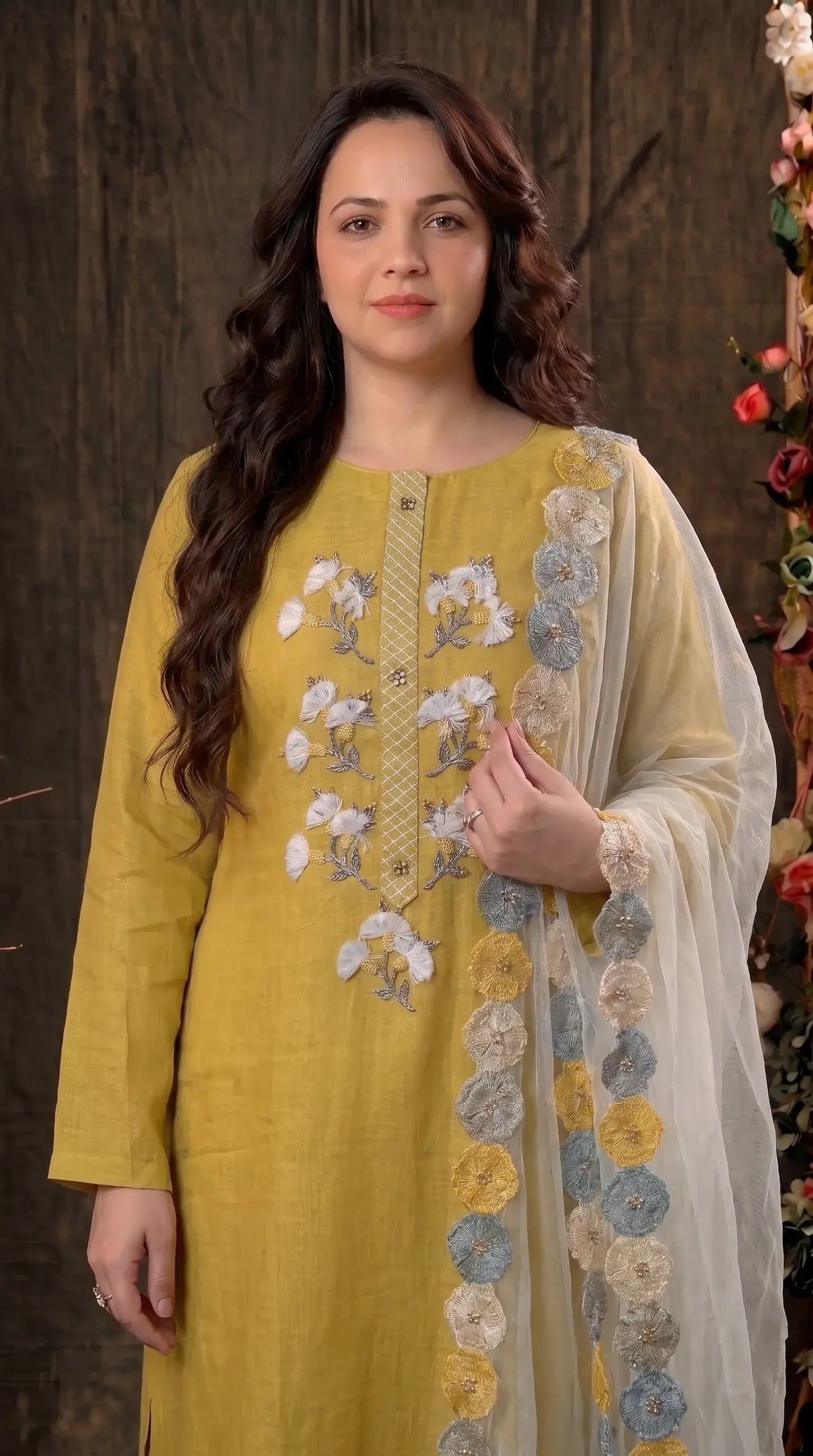 Mustard Yellow Designer Cotton Suit with Boutique Finish