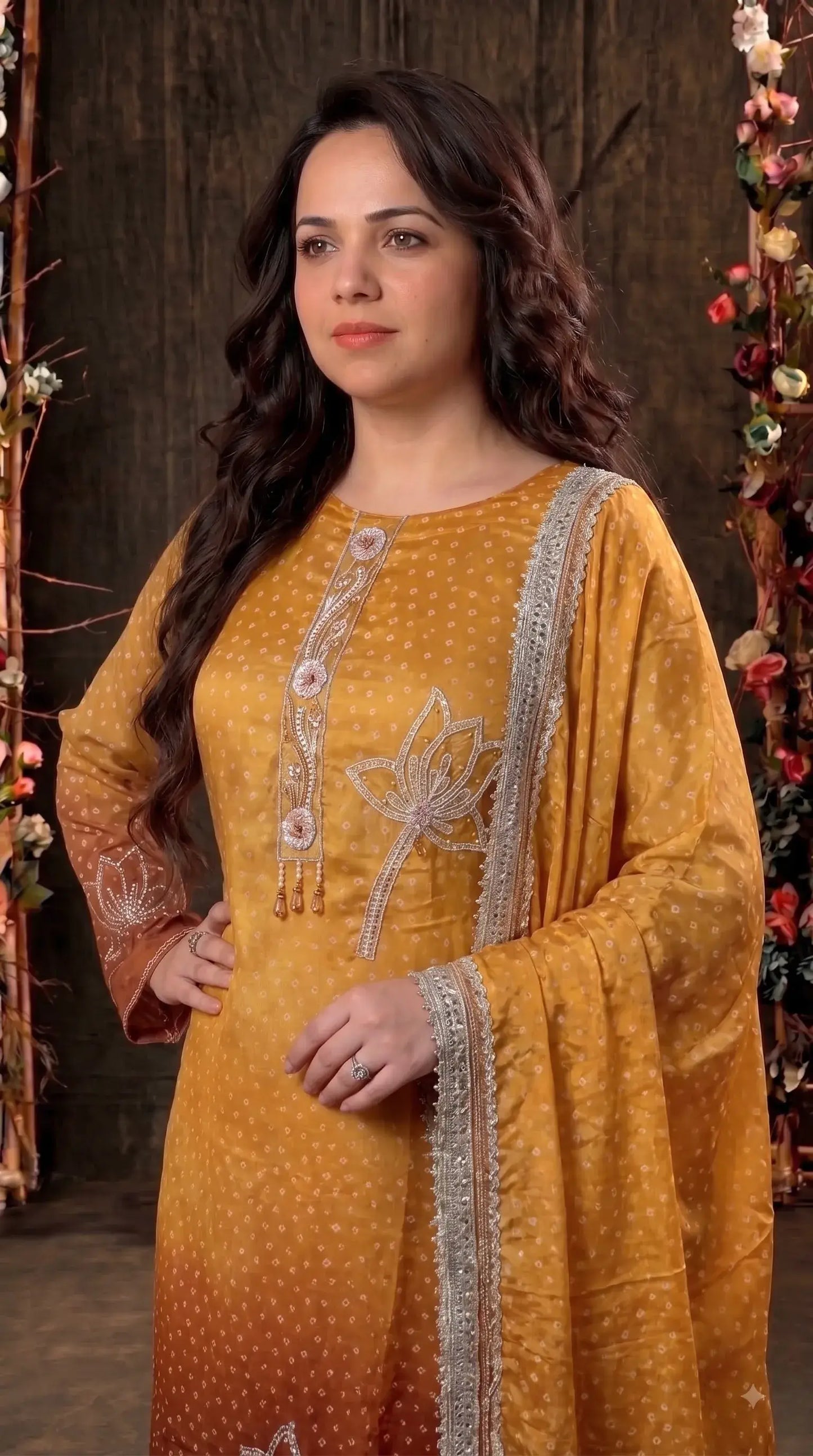 Premium Designer Mustard Ombre Pakistani Suit