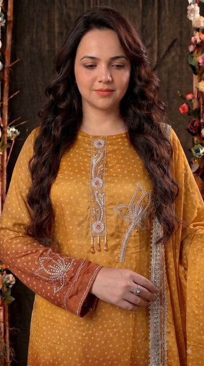 Premium Designer Mustard Ombre Pakistani Suit