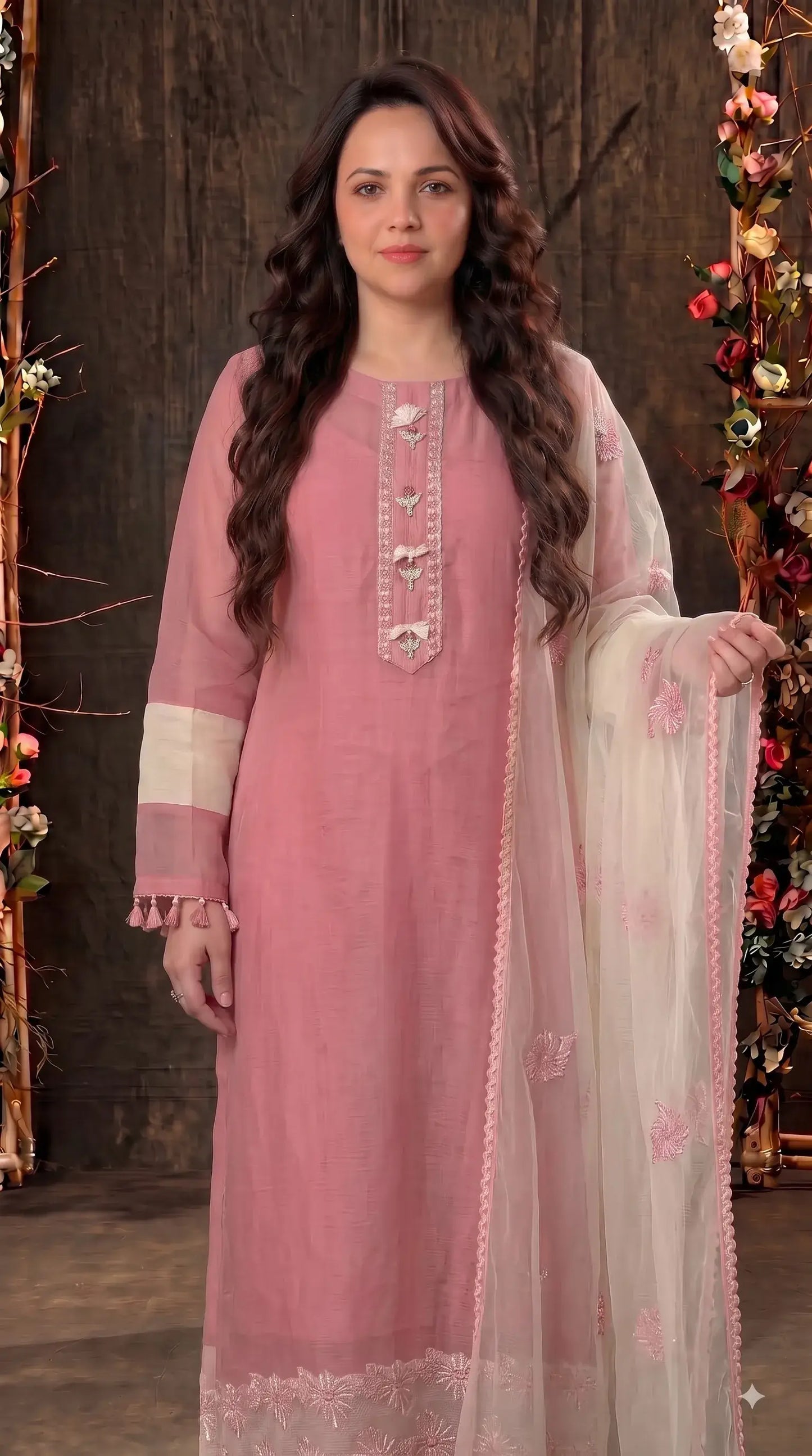 Premium Designer Dusty Pink Kota Pakistani Suit with Elegant Embroidery