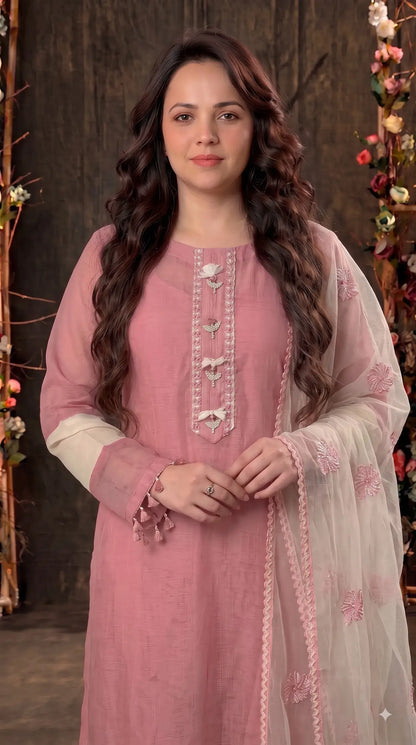 Premium Designer Dusty Pink Kota Pakistani Suit with Elegant Embroidery