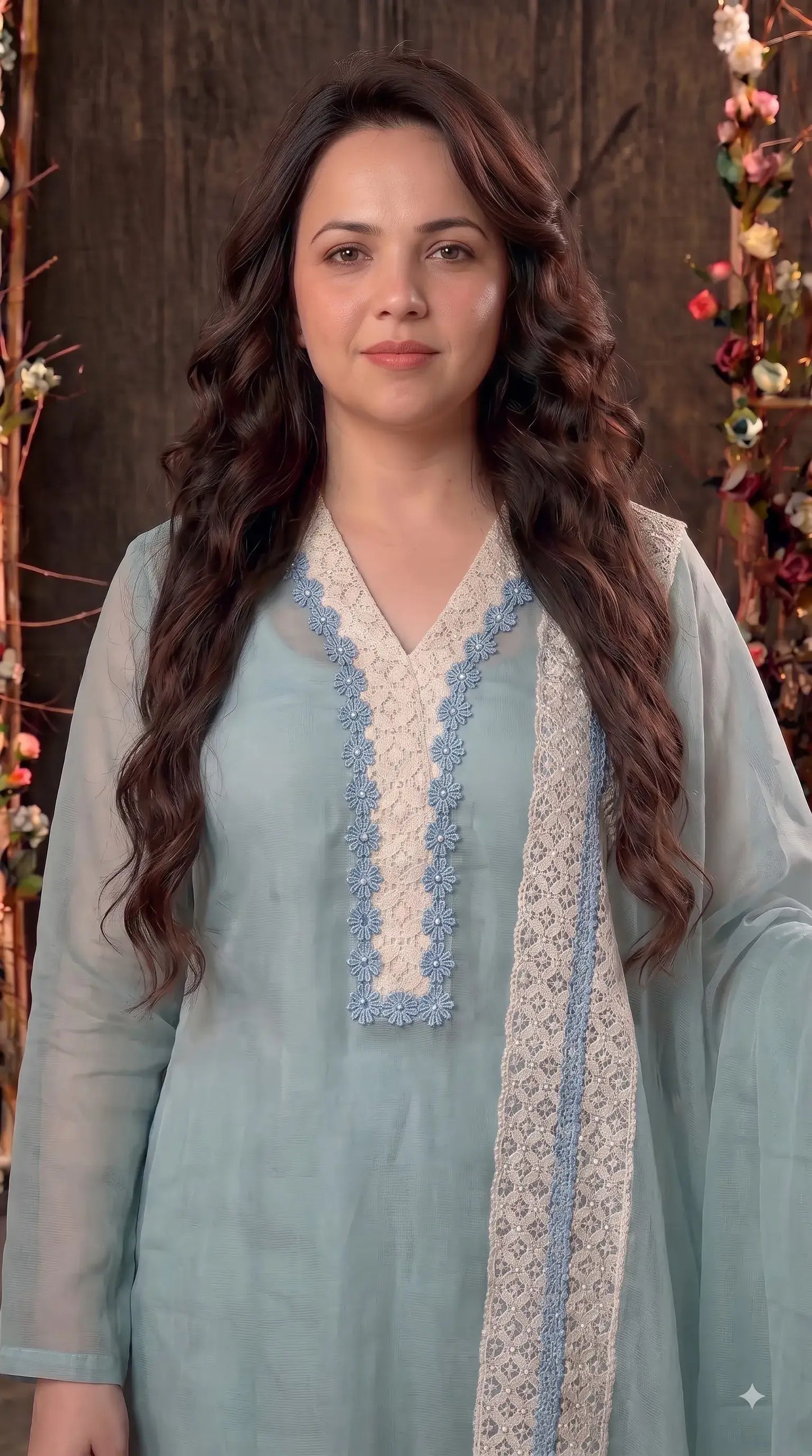 Premium Designer Powder Green Soft Cotton Pakistani Suit with Pearl & Lace Work