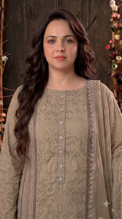 Premium Mul Designer Elegant Taupe Soft-Fabric Suit