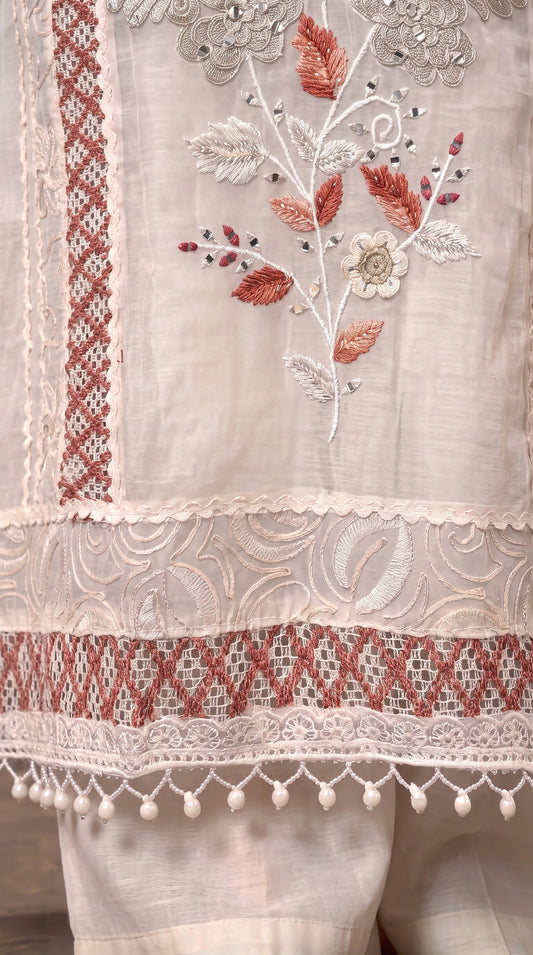 Soft Floral Pakistani Mull Cotton Suit with Dusty Rose Embroidery