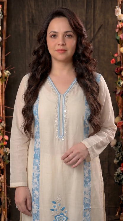 Ivory Blue Floral Designer Suit with Boutique Finish