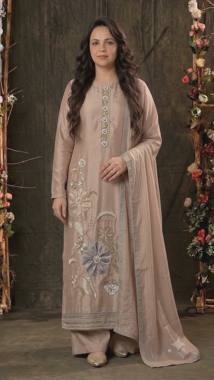 Premium Designer Blush Red Pakistani Suit in Very Soft Tissue Fabric with Elegant Floral Work