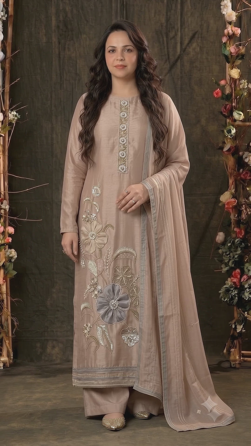Premium Designer Blush Red Pakistani Suit in Very Soft Tissue Fabric with Elegant Floral Work